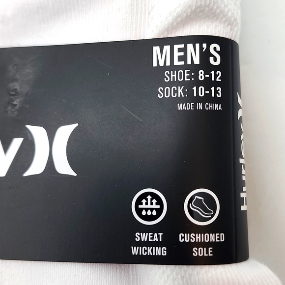 HURLEY LOW-CUT ATHLETIC SOCKS,  6 PAIRS WHITE WITH LOGO - Picture 7 of 9